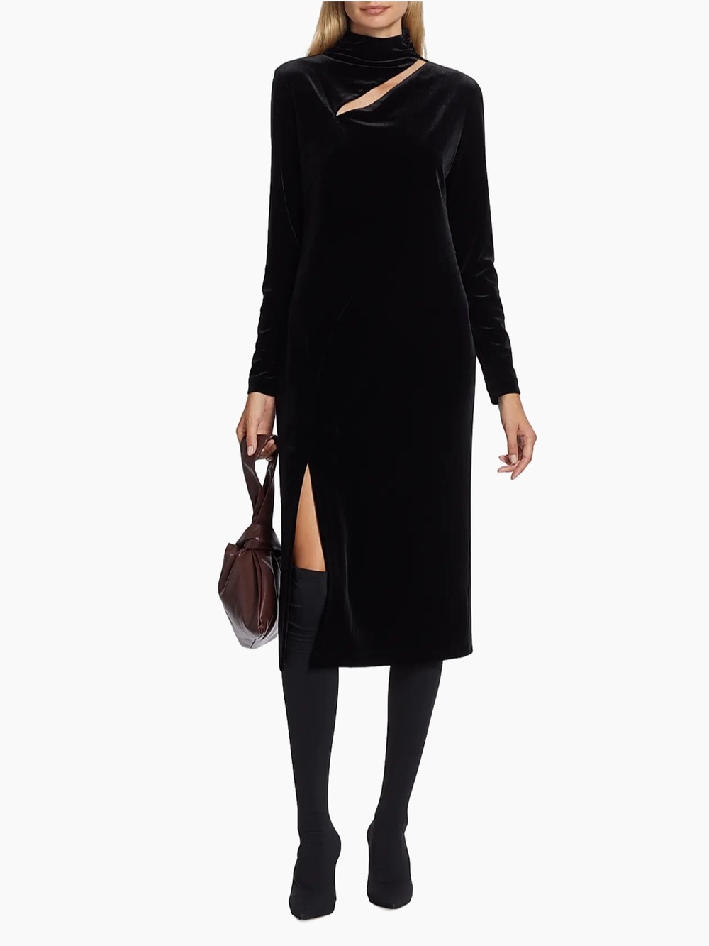 NWT Elie Tahari Veronica Cut Out Velvet Midi Dress Black Long Sleeve Sz M